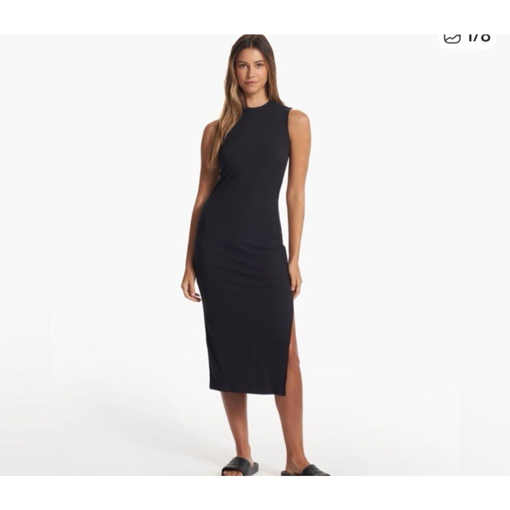 VUORI Womens Pose Sands Dress Size Lg Midi Sleeveless Black Ribbed Stretch VW613 - Picture 2 of 9